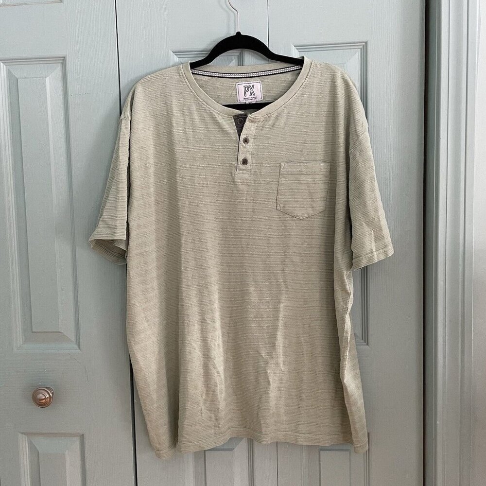 PX Mens Brodie Garment‎ Dyed Henley Short Sleeve Shirt 3XL Fern 100% Cotton